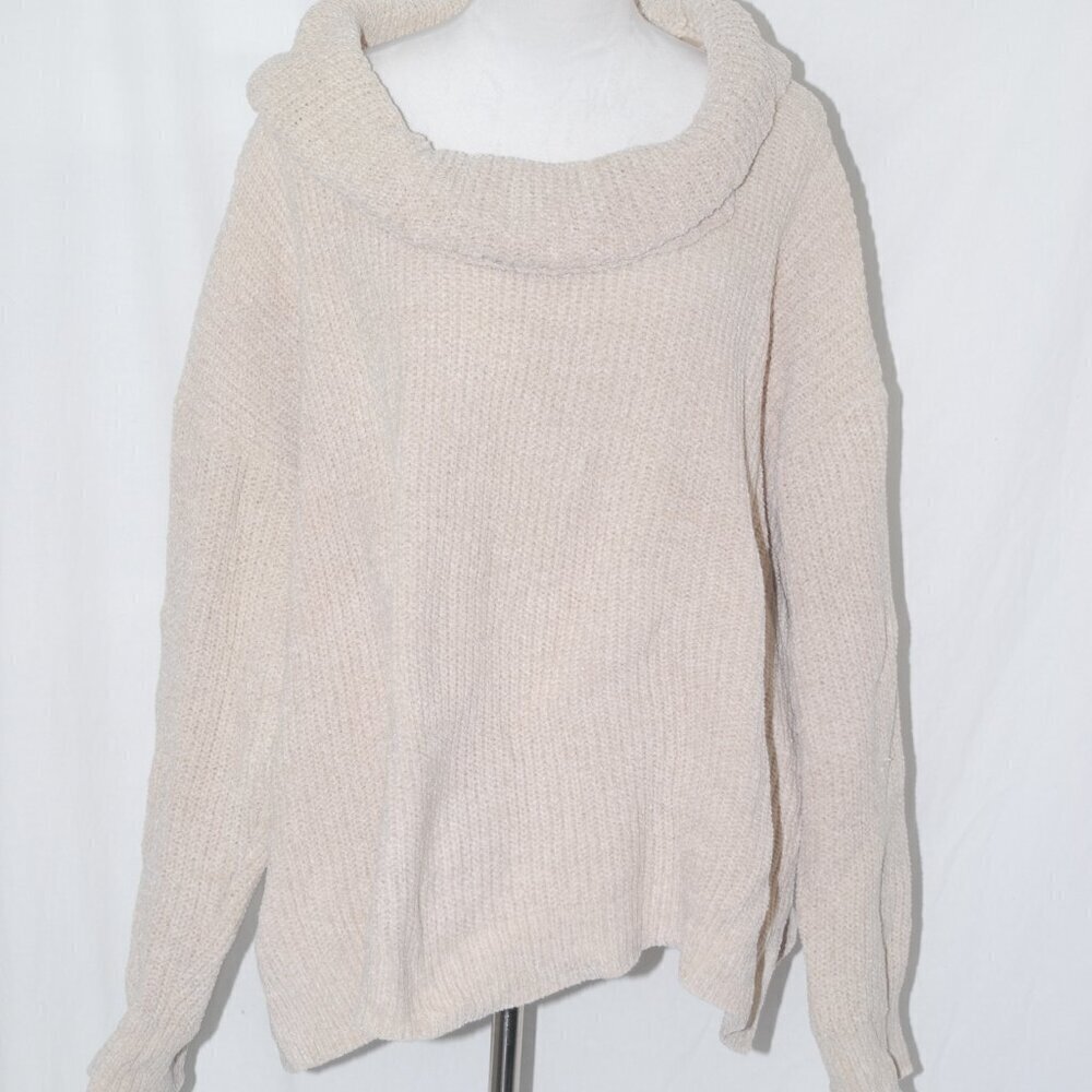 EUC Chunky Knit Sweater Daily Thread 3X Cream Cowl Neck 100% Polyester Winter